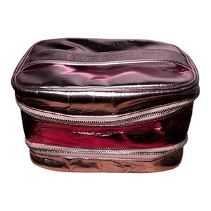 Victoria's Secret Metallic Pink Faux Leather Makeup Bag with Zipper